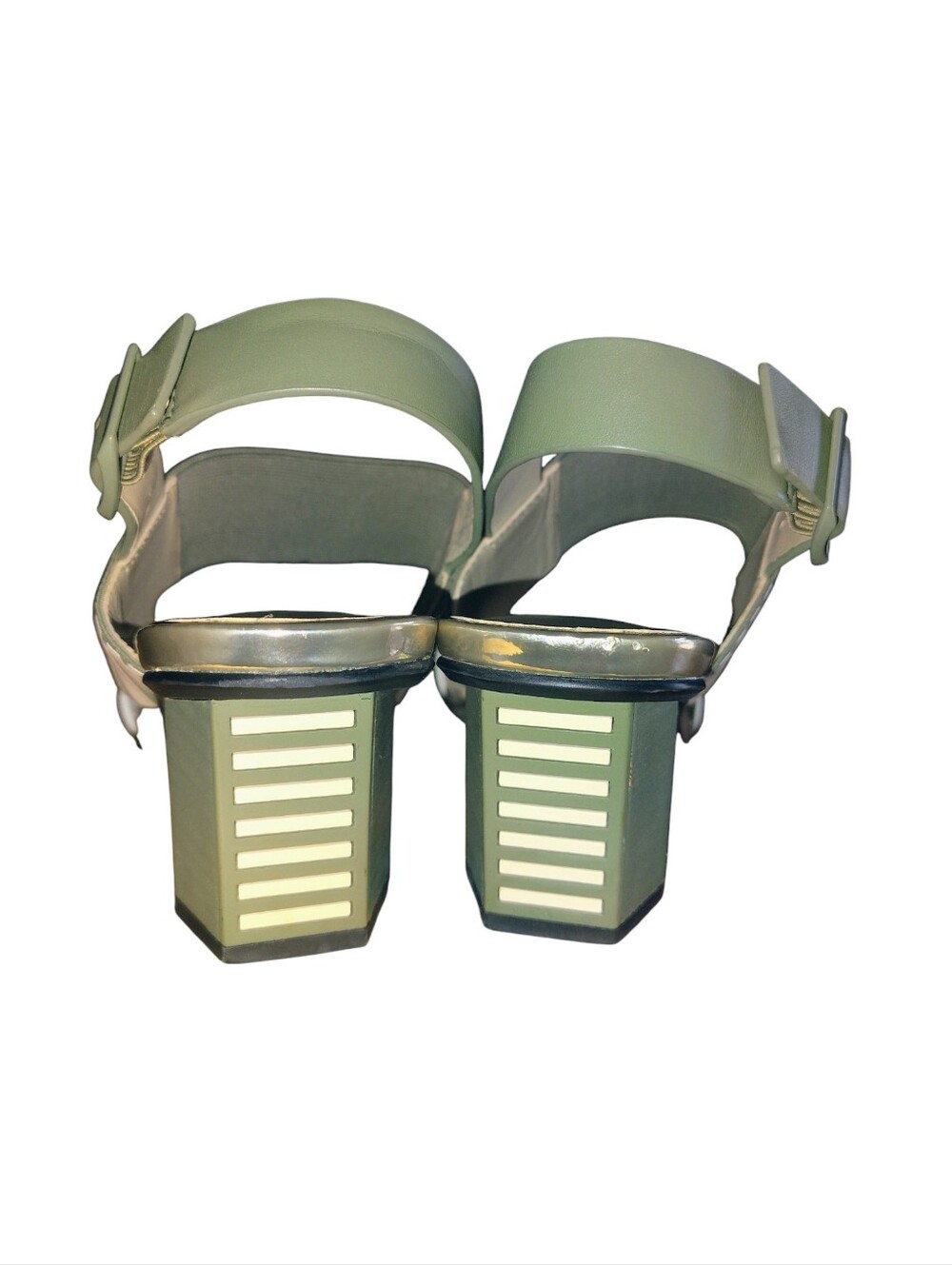 United Nude Striped Green & White Block Heel Sandals Women's Size 38 US 7.5   55 - Picture 7 of 16